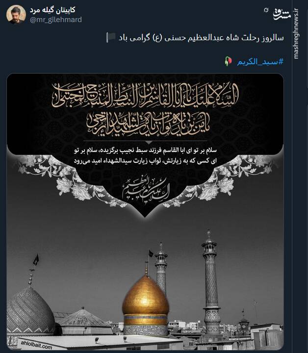 پیام توئیتریها بمناسبت سالروز وفات حضرت عبدالعظیم حسنی