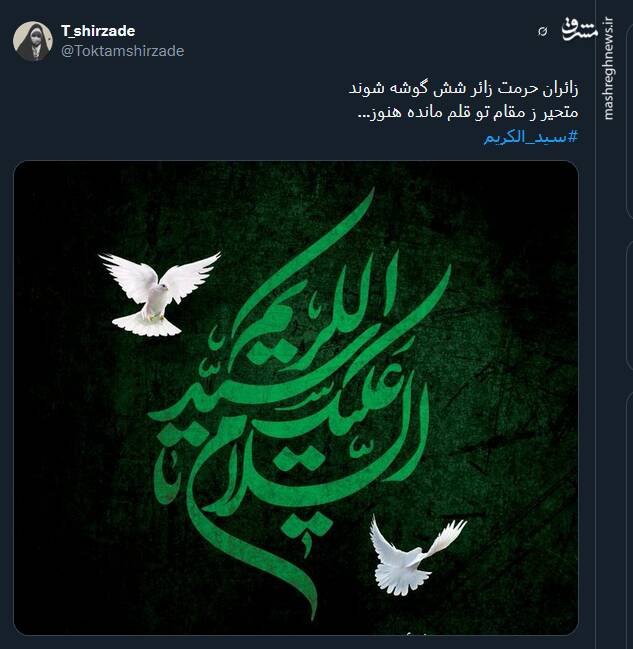 پیام توئیتریها بمناسبت سالروز وفات حضرت عبدالعظیم حسنی