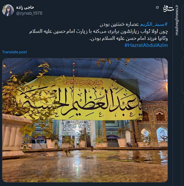 پیام توئیتریها بمناسبت سالروز وفات حضرت عبدالعظیم حسنی