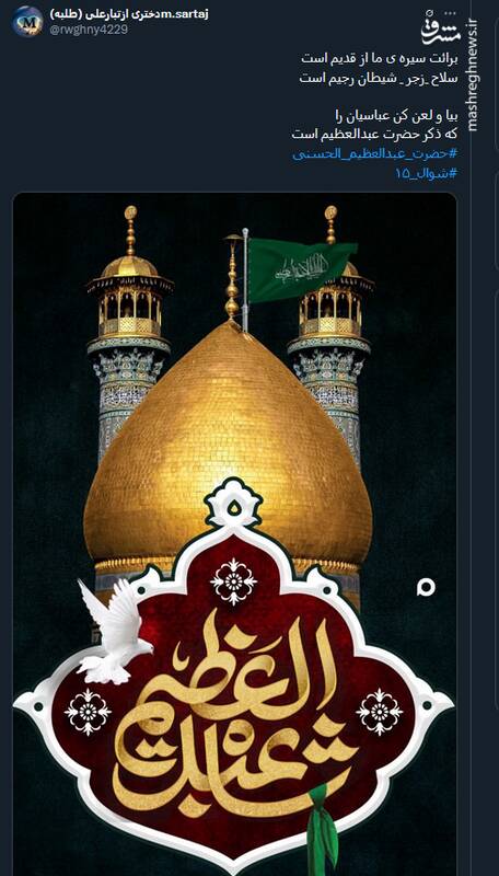 پیام توئیتریها بمناسبت سالروز وفات حضرت عبدالعظیم حسنی