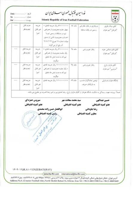 محرومیت خلیلزاده، کسر امتیاز از چادرملو و محرومیت تعلیقی خداداد و پیروانی