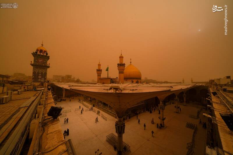 فیلم/ حرم امیرالمومنین ایستاده در غبار