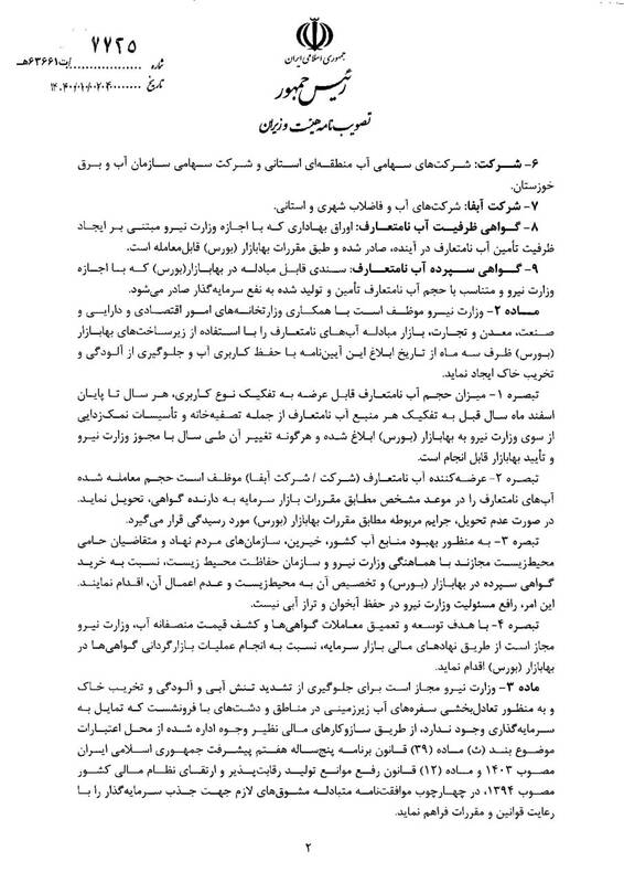 ابلاغ آئیننامه ایجاد بازار مبادله آبهای نامتعارف در بورس انرژی