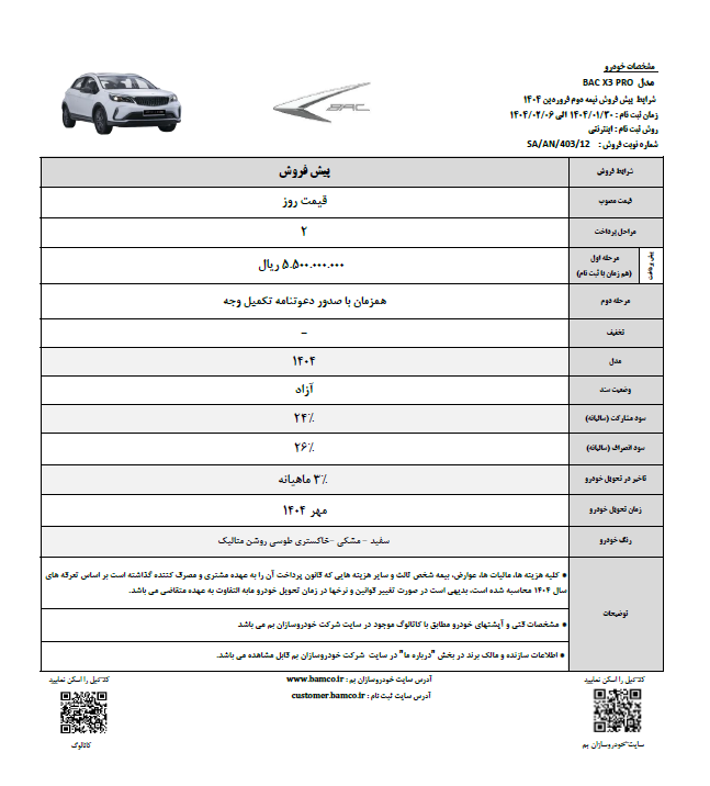 شرایط پیش فروش x3 نیمه دوم فروردین 1404