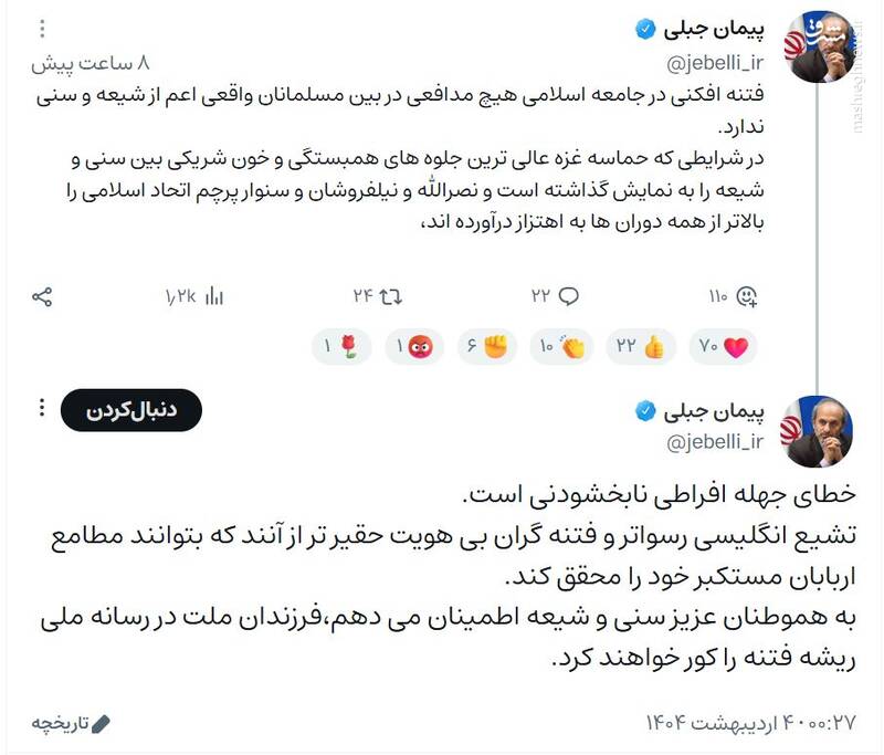 پیمان جبلی: خطای جهله افراطی نابخشودنی است