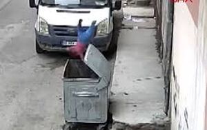 کودک ۲ ساله سوری به سطل آشغال سقوط کرد و سالم ماند