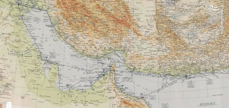 تصویری از نقشه تاریخی خلیج فارس در سال ۱۹۳۳