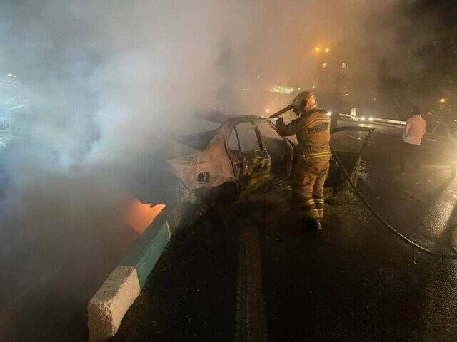 حریق خودروی سمند در بزرگراه شهید همت