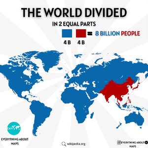 نقشه‌ای جالب از تقسیم جهان به دو بخش مساوی از نظر جمعیت!