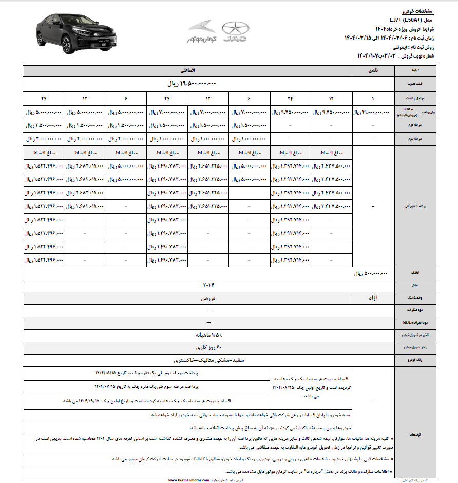 فروش ویژه خودروی برقی کرمان موتور / پیش پرداخت 500 میلیون تومانی و اقساط 24 ماهه
