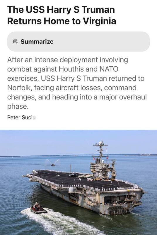 «ترومنِ شکست خورده» برای یک دوره طولانی تعمیرات به آمریکا بازگشت