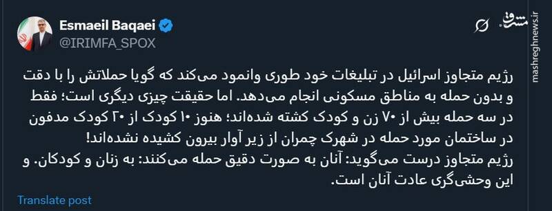 بقایی: وحشیگری عادت رژیم صهیونیستی است