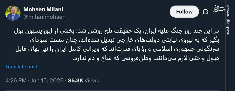 محسن میلانی: وطن فروشی شاخ و دم ندارد