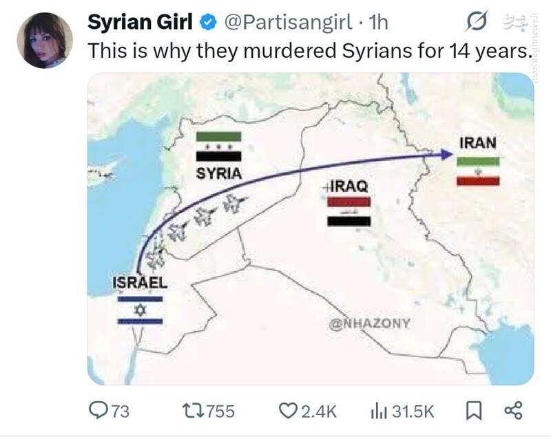 کنایه یک کاربر به حمله به ایران از طریق آسمان سوریه