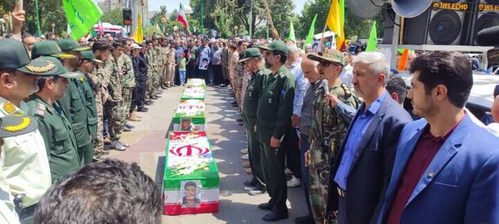 تشییع پیکر شهدای تجاوز رژیم صهیونیستی در تویسرکان با حضور باشکوه مردم