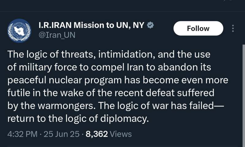 ایران: منطق جنگ شکست خورده؛ به منطق دیپلماسی بازگردید