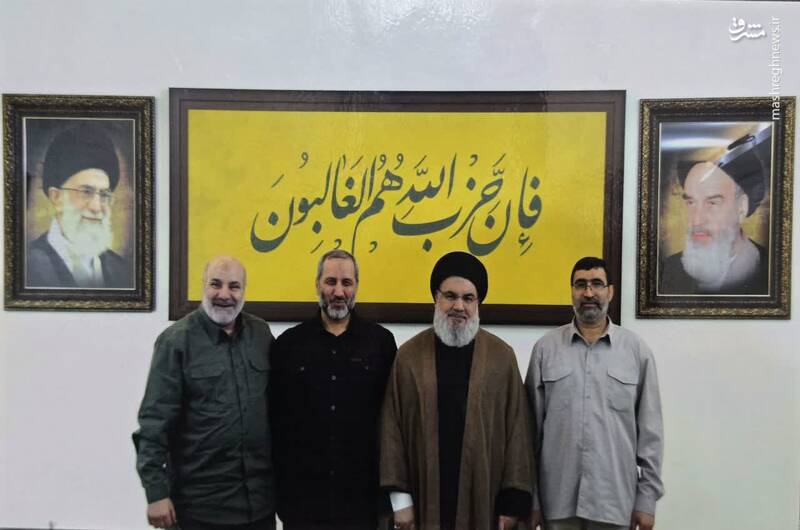 شهید باقری در کنار شهیدان سید حسن نصرالله و زاهدی