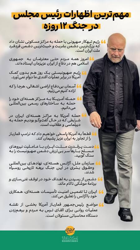 مهمترین اظهارات رئیس مجلس در جنگ 12 روزه