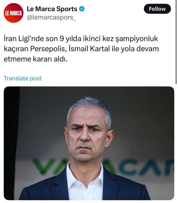 بازتاب جدایی اسماعیل کارتال از پرسپولیس در ترکیه+ عکس