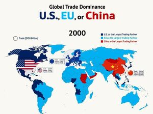 مقایسۀ سلطۀ چین و آمریکا و اتحادیۀ اروپا بر تجارت جهانی