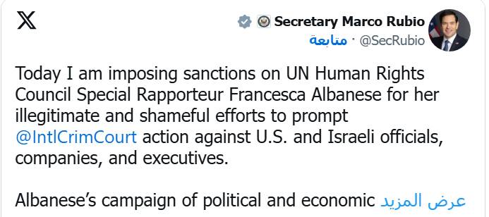 چرا فرانچسکا آلبانیز از سوی آمریکا تحریم شد؟