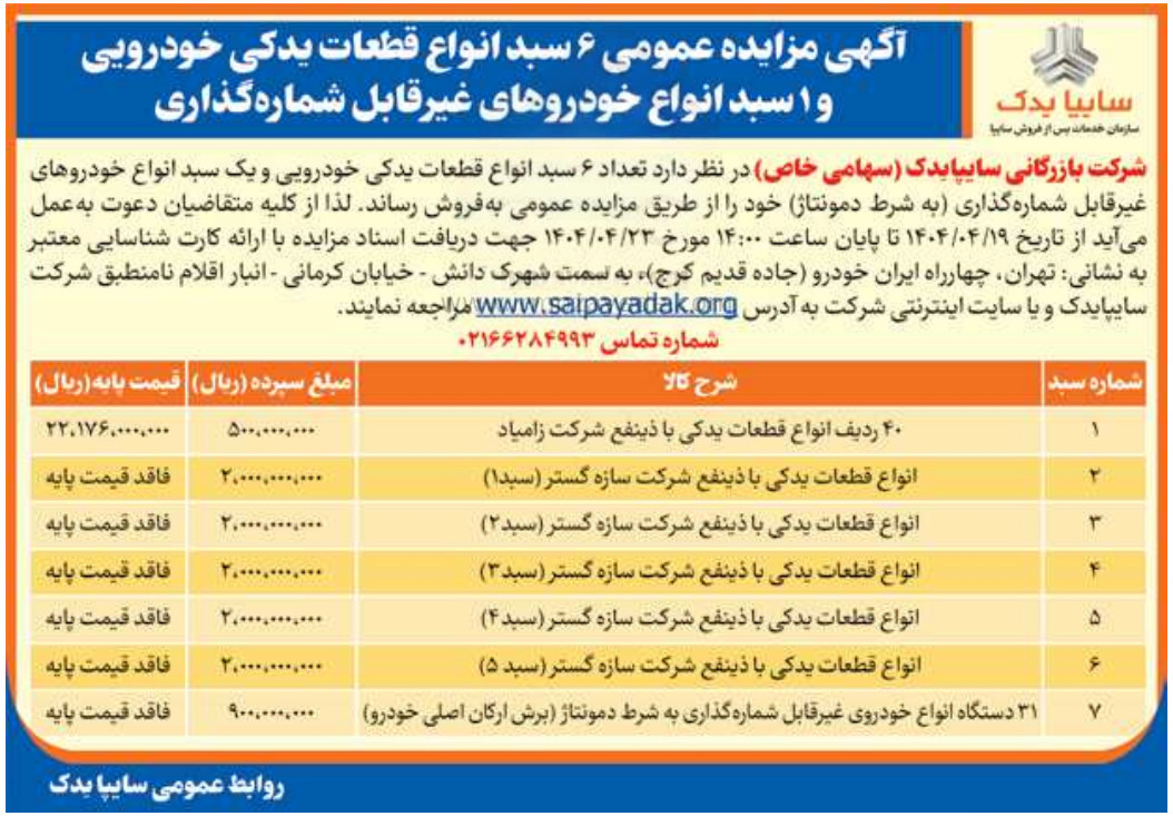 مزایده خودرو 31 دستگاه شرکت سایپا چگونه شرکت کنیم؟