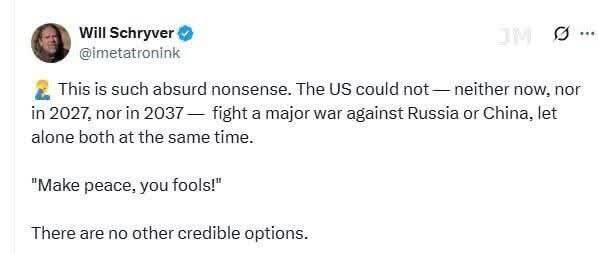 آمریکا در صورت وقوع «جنگ بزرگ» علیه روسیه یا چین هیچ شانسی ندارد