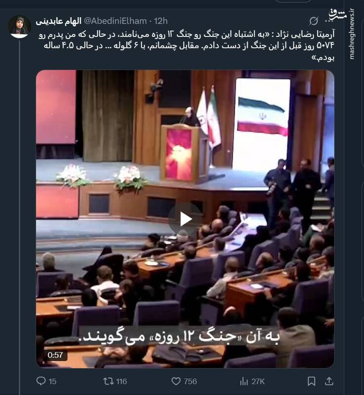 آرمیتا رضایینژاد: به اشتباه این جنگ را ۱۲ روزه مینامند