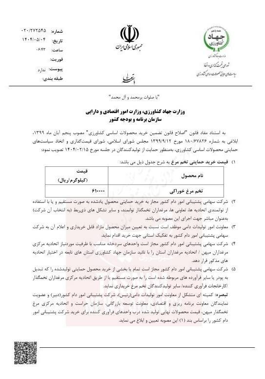 قیمت خرید حمایتی تخم مرغ اعلام شد 3