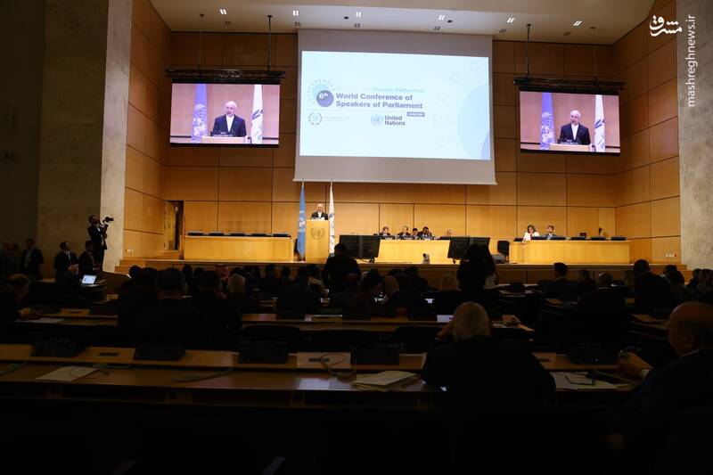 عکس/ سخنرانی قالیباف در ششمین کنفرانس رؤسای مجالس جهان در ژنو