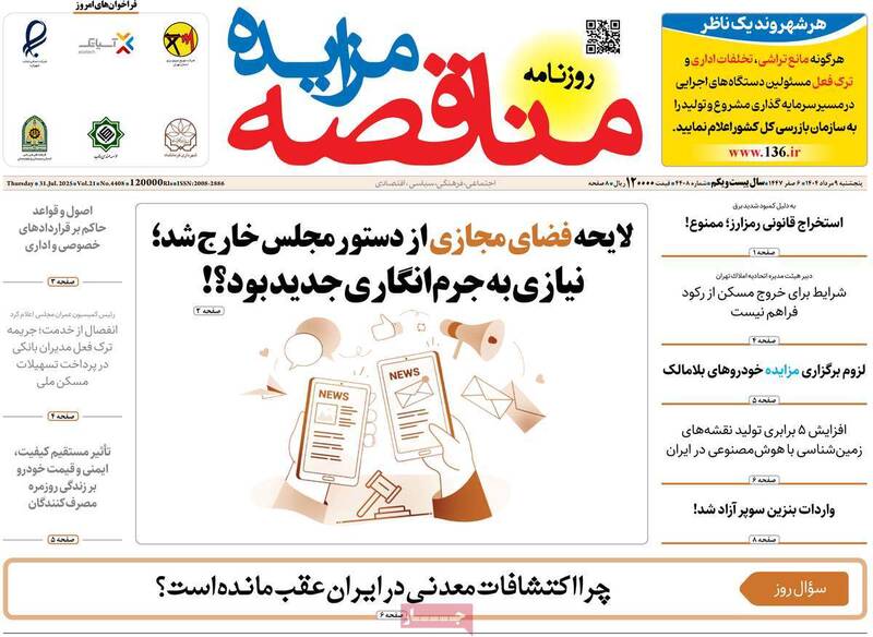 روزنامه مناقصه مزایده