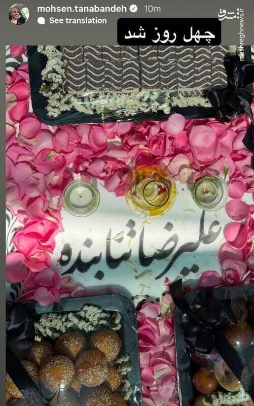 استوری محسن تنابنده برای چهلمین روز شهادت برادرزاده‌اش