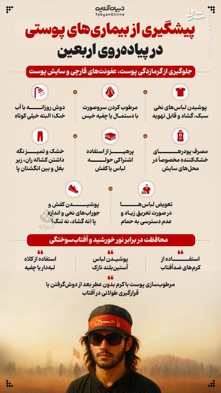 اینفوگرافیک/ پیشگیری از بیماری‌های پوستی در پیاده‌روی اربعین