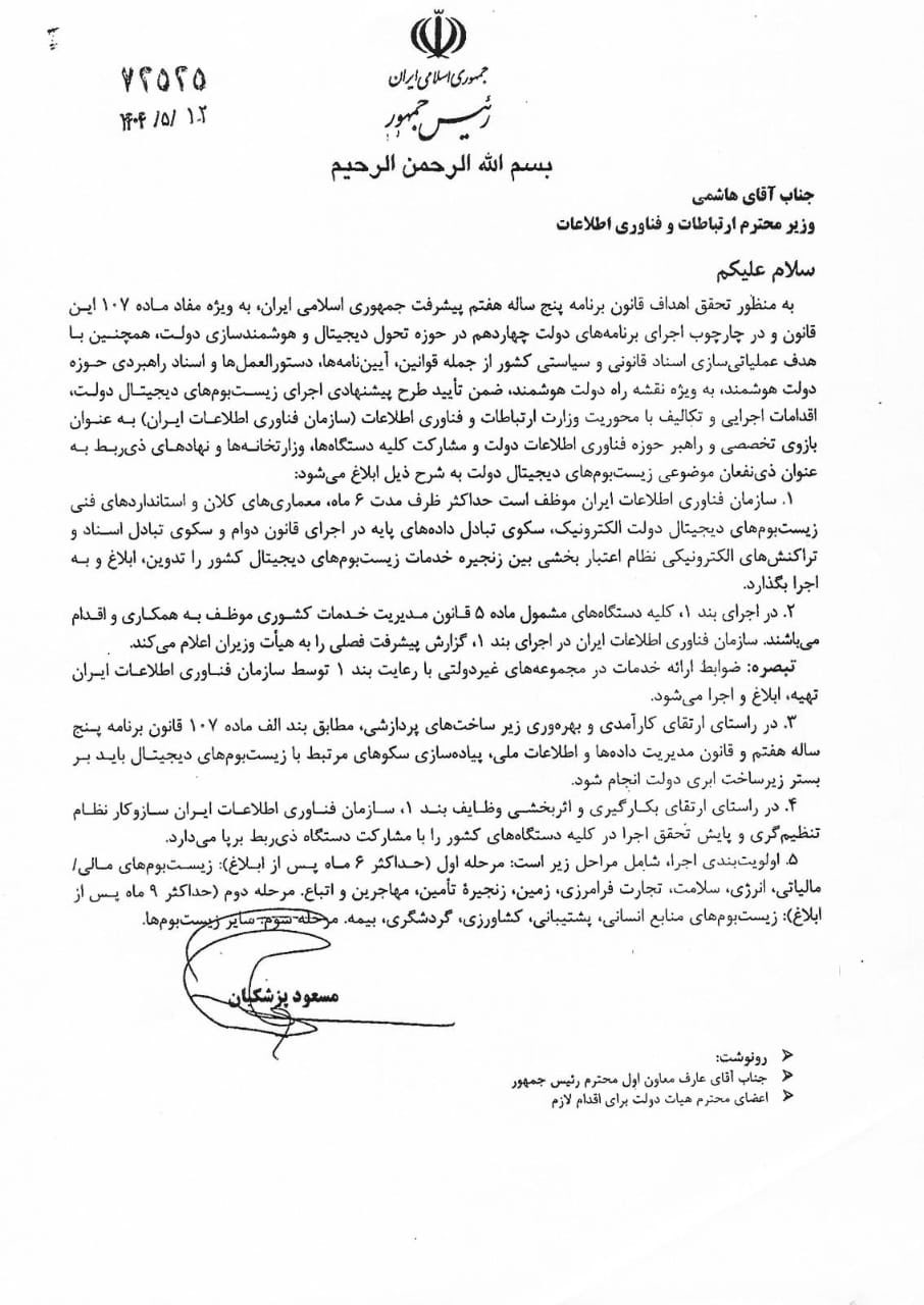 دستور مهم رئیس جمهور برای رفع موانع اقتصاد دیجیتال