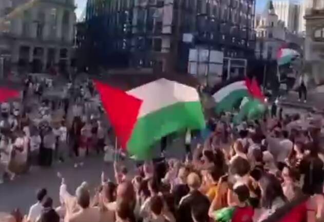 تجمع حامیان فلسطین در حمایت از غزه در بروکسل