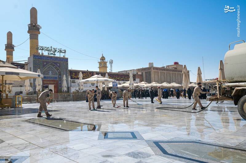 عکس/ شستوشوی حرمین سامرا توسط خادمان