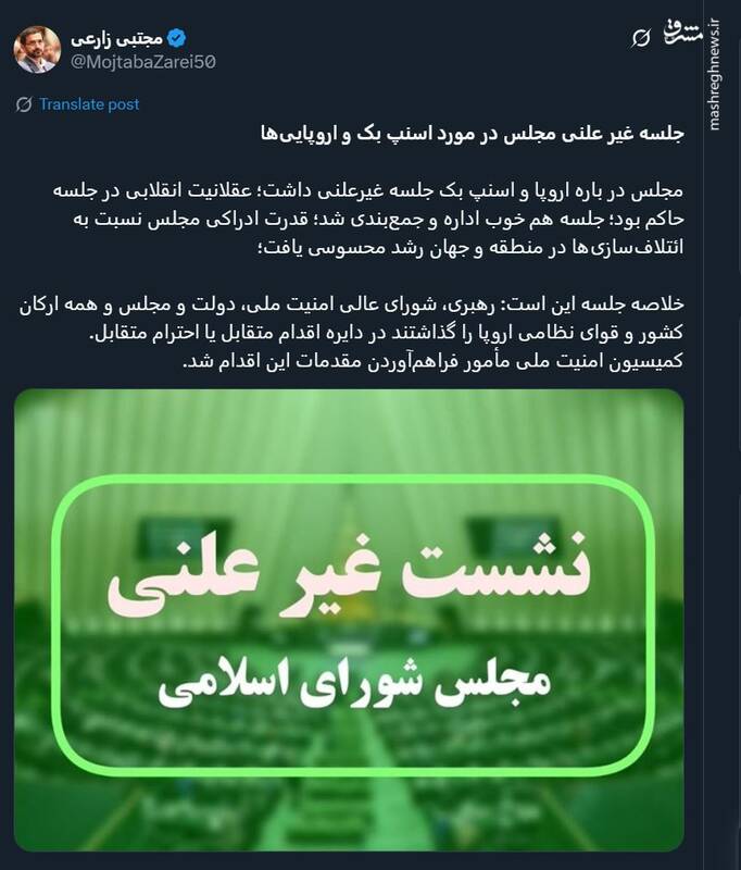 جزئیاتی از جلسه غیر علنی مجلس در مورد اسنپ بک و اروپاییها