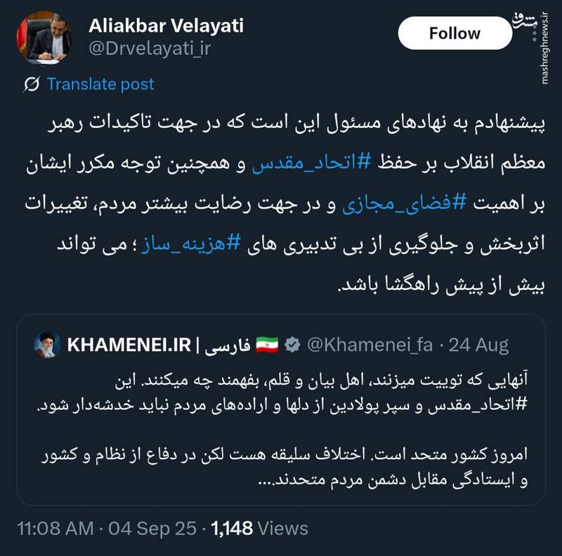 ولایتی: در جهت رضایت مردم تغییرات اثربخش در فضای مجازی می‌تواند راهگشا باشد