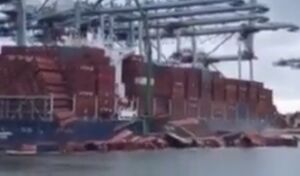 سقوط ۷۰ کانتینر در بندر کالیفرنیای آمریکا