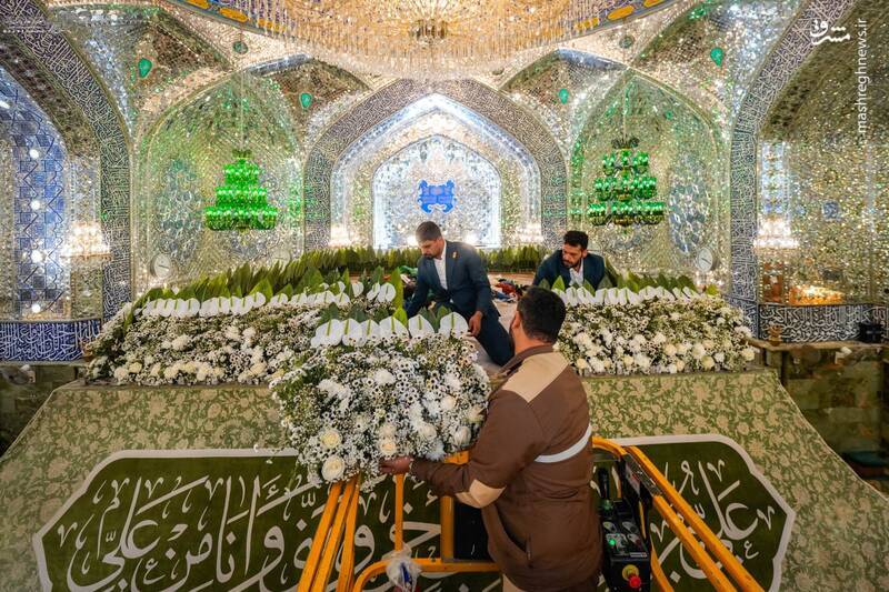 فیلم/ گل‌آرایی ضریح پدر برای ولادت دخترش