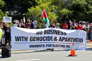 عکس/ اعتصاب در بندر فریمانتل استرالیا در اعتراض به ارسال سلاح برای "اسرائیل"