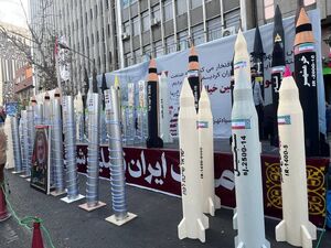 عکس/ نمایش موشک و سانتریفیوژهای ایرانی در حاشیه راهپیمایی ۱۳ آبان