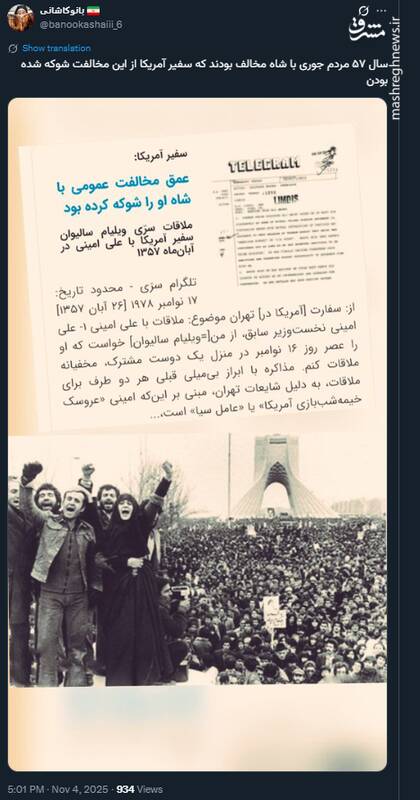 شوکه شدن سفیر آمریکا از مخالفت مردم با شاه