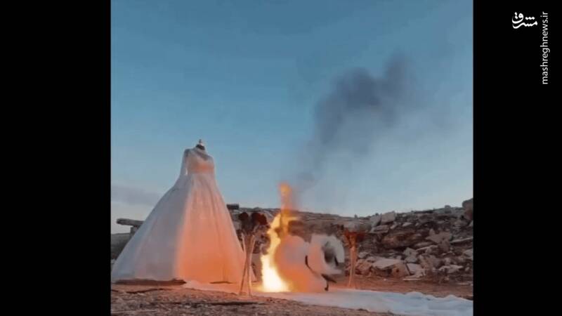 غافلگیری مهمانها با آتش زدن لباس عروس در روز جشن +فیلم