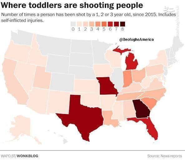 نقشهای از تیراندازیهای کودکان خردسال در آمریکا