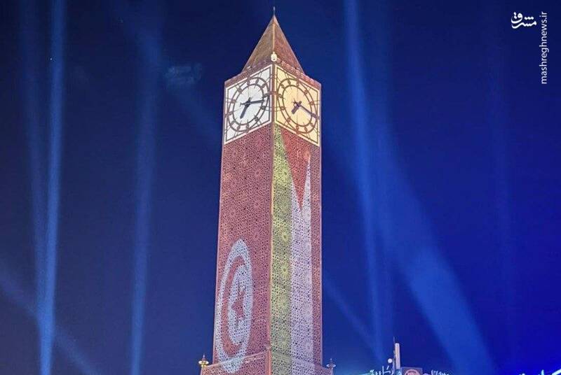 عکس/ نمایش پرچم فلسطین در میدان اصلی پایتخت تونس