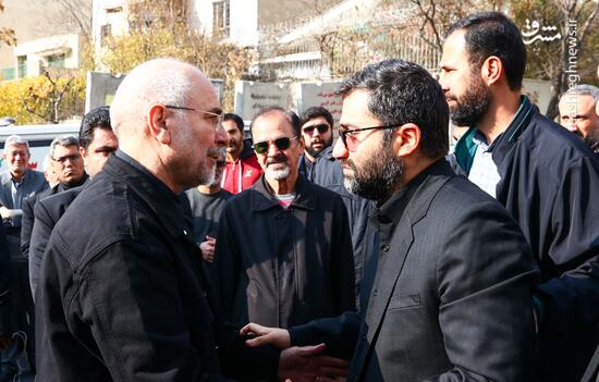 حضور قالیباف در تشییع خانواده سقاب اصفهانی