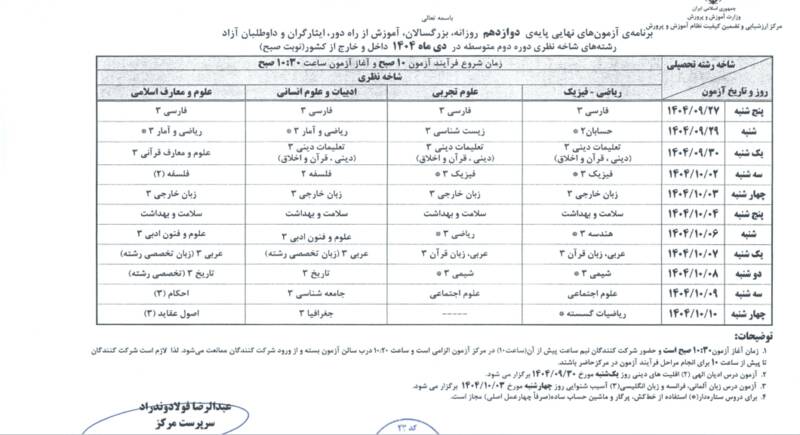 آغاز امتحانات نهایی دی ماه دانشآموزان از ۲۷ آذر