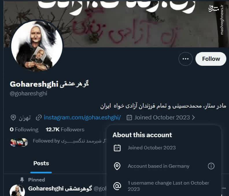 مدیریت اکانت گوهری عشقی توسط منافقین+ عکس