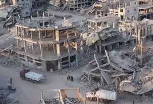 تصاویر هوایی از ویرانی گسترده در البلد در مرکز خان‌یونس